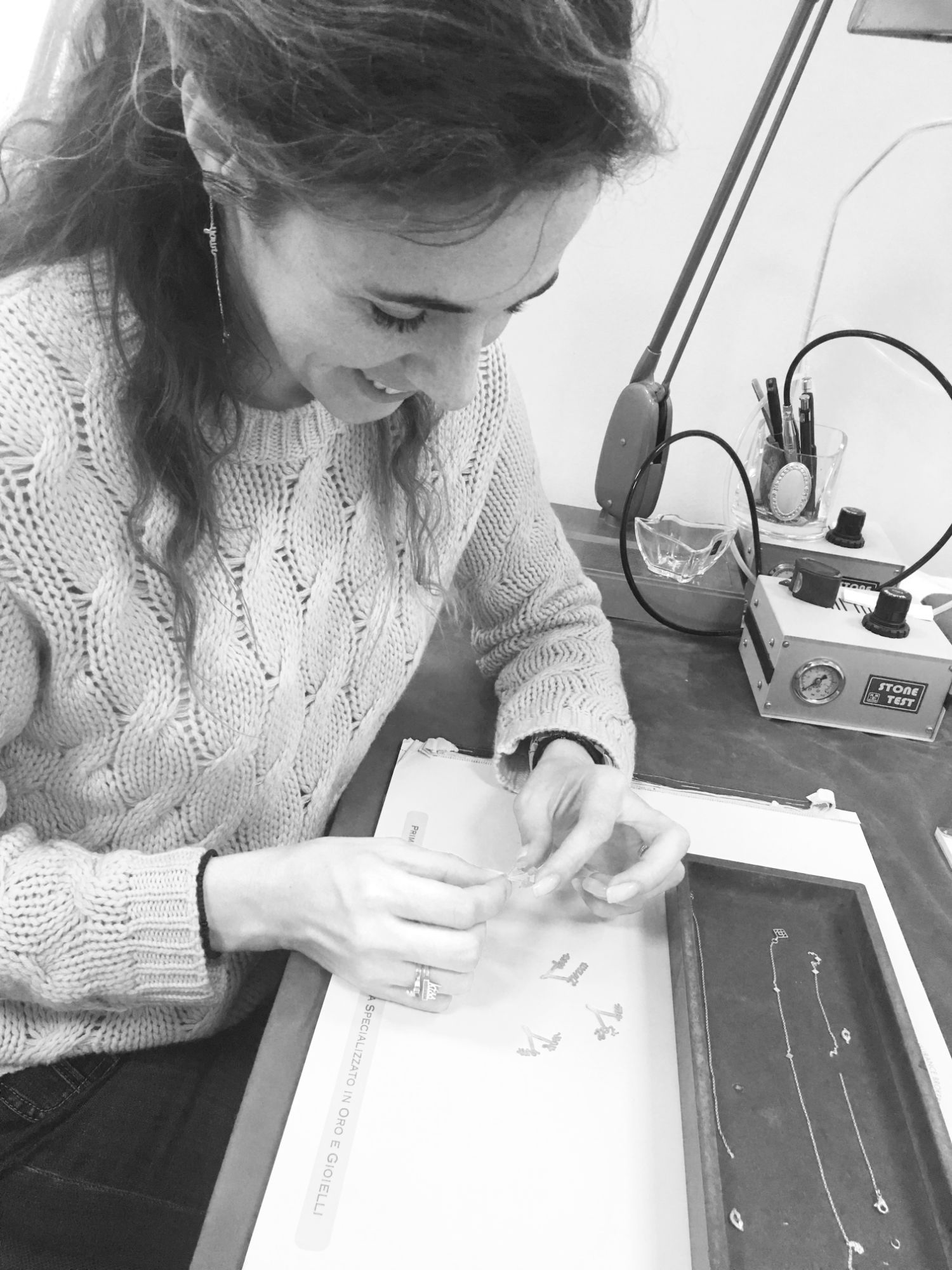 At the workshop bench, assembling a piece by hand